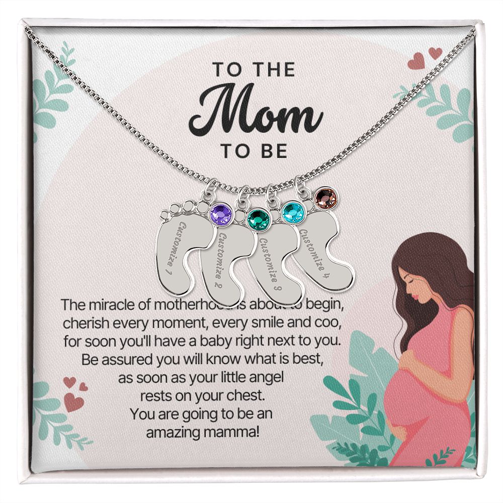 Personalized Baby Feet Birthstone Necklace For The Mom To Be