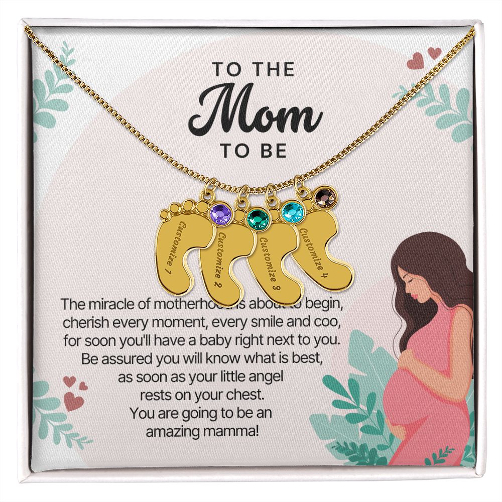 Personalized Baby Feet Birthstone Necklace For The Mom To Be